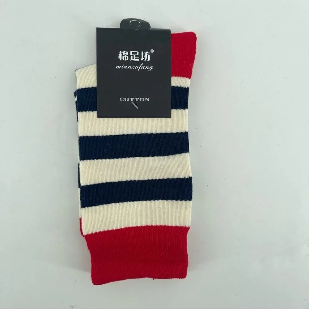 Men’s Red White Blue Striped Novelty Casual Dress Cotton Crew Socks One Size